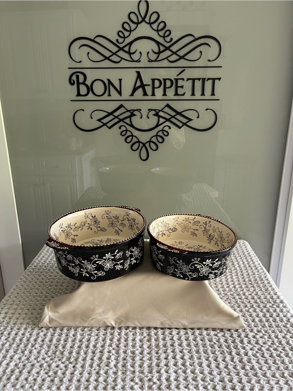 Temp-tations OVENWARE Black & Cream Floral Ceramic Baking Dishes Set of 2 154